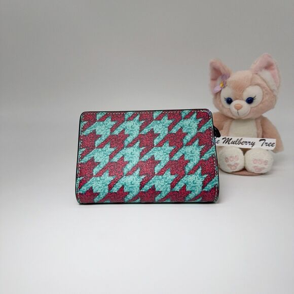 Coach Medium Corner Zip Wallet With Houndstooth Print Teal Wine CJ680 NWT $198 - Picture 2 of 9